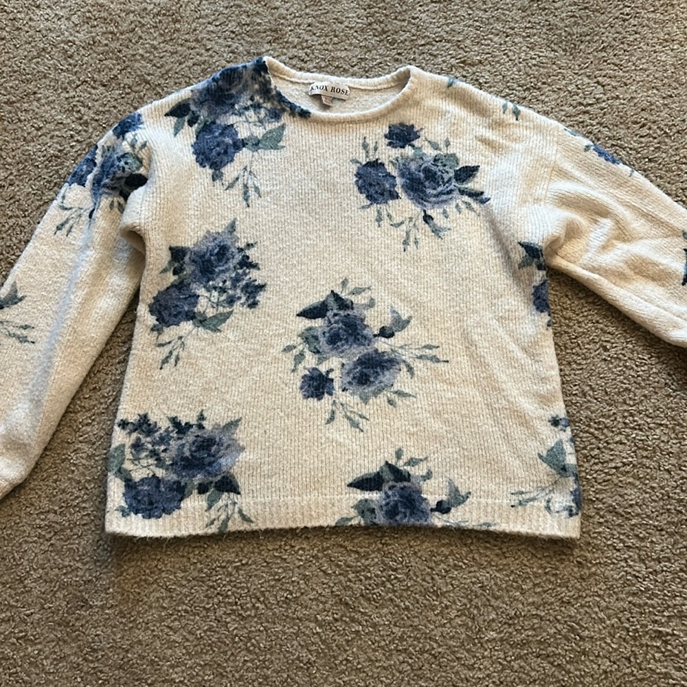 Floral Blue and White Sweater